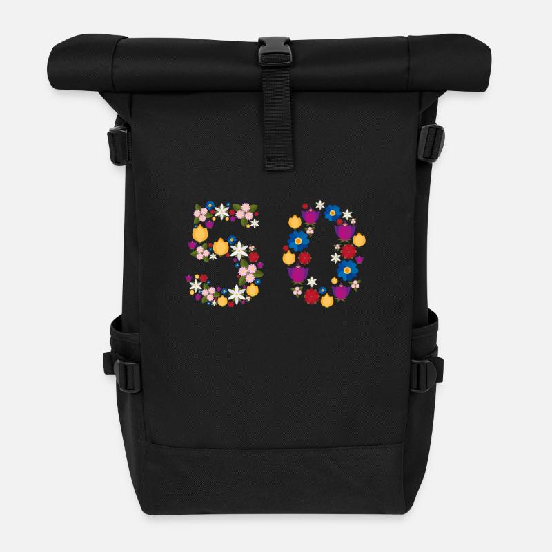 Fleurs 50 - Sac à dos roll top - noir