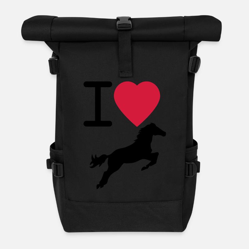I love Horses - Rolltop Rucksack - Schwarz