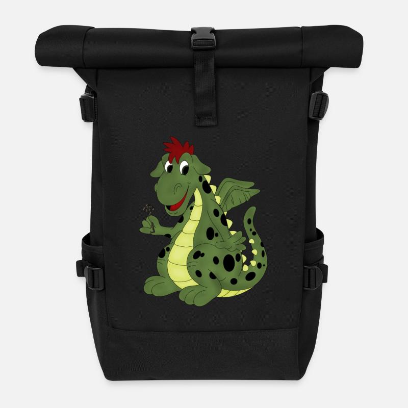 grüner glubschäugiger Drache - Rolltop Rucksack - Schwarz
