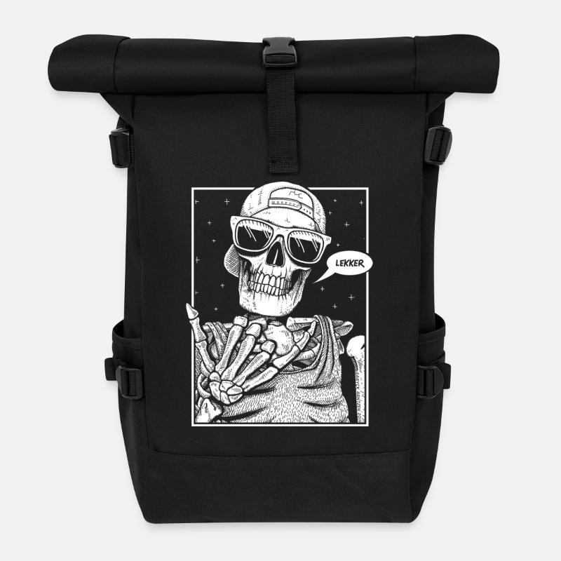 Lekker Skeleton White - Roll Top Backpack - black