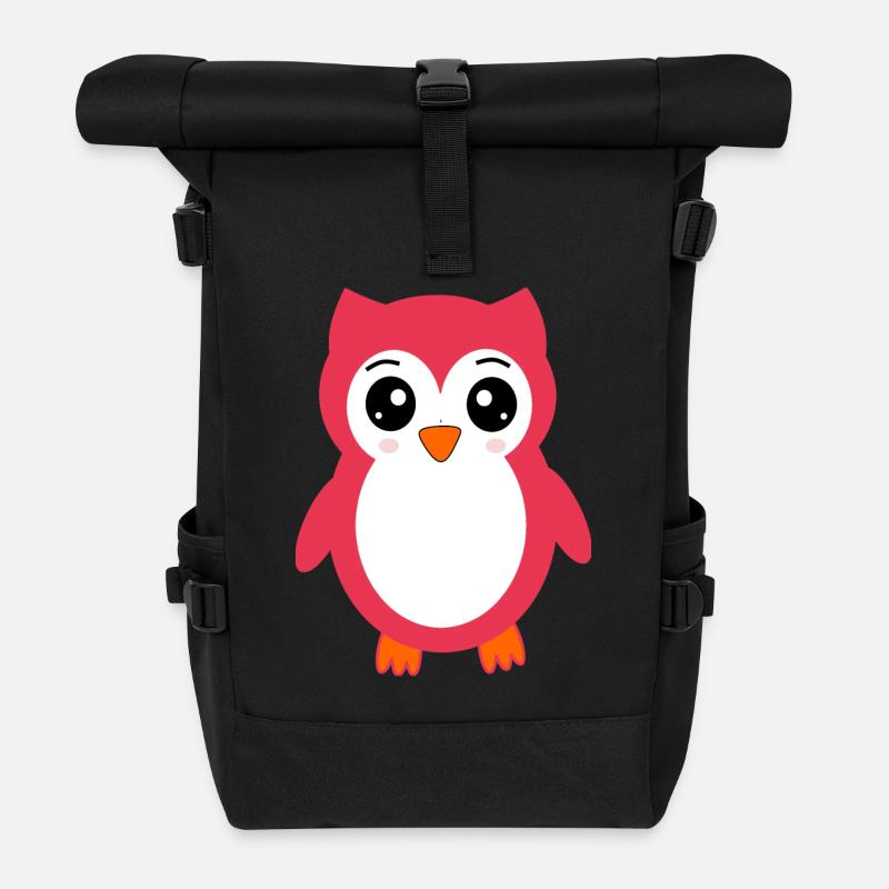 Eule pink rosa rot - Rolltop Rucksack - Schwarz