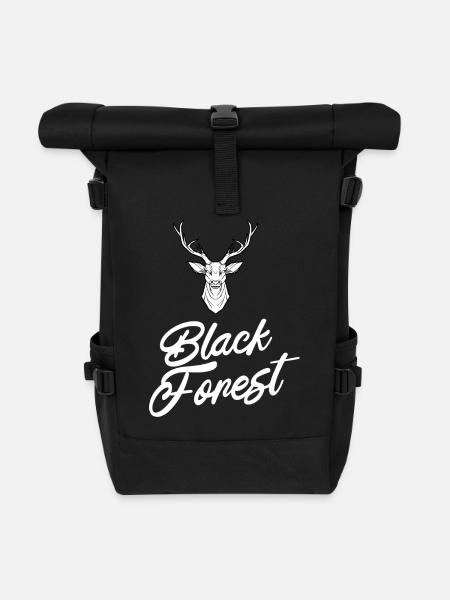 Black Forest mit Hirsch - cooles Design - Rolltop Rucksack - Schwarz