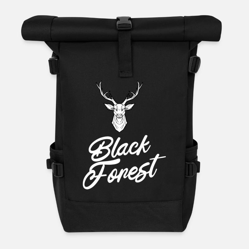 Black Forest mit Hirsch - cooles Design - Rolltop Rucksack - Schwarz