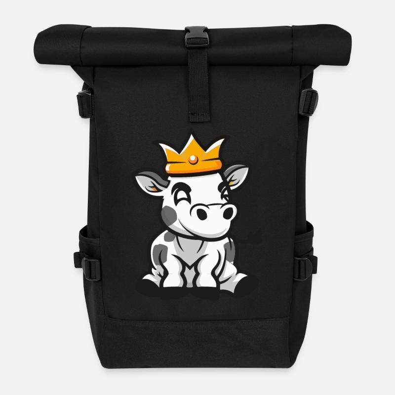 Cow Cartoon Crown - Roll Top Backpack - black
