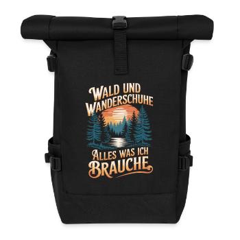 Wandern Wald Berge Wanderschuhe Spruch - Rolltop Rucksack - Schwarz - Vorne