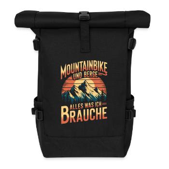 Mountainbike Downhill Berge Vintage Spruch - Rolltop Rucksack - Schwarz - Vorne