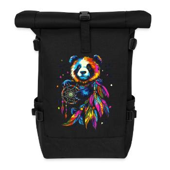 Panda with Dream Catcher - Roll Top Backpack - black - Front