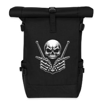 Skull mit Drumsticks in Knochenhänden - Rolltop Rucksack - Schwarz - Vorne