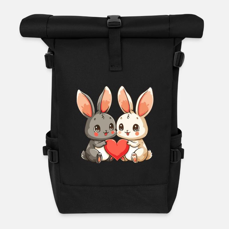 Hase Paar Liebe Ostern Valentinstag - Rolltop Rucksack - Schwarz