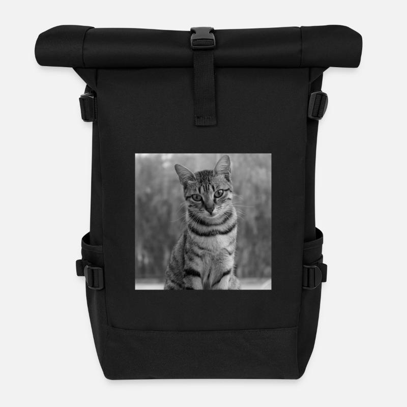 schwarzweiße Katze  - Rolltop Rucksack - Schwarz