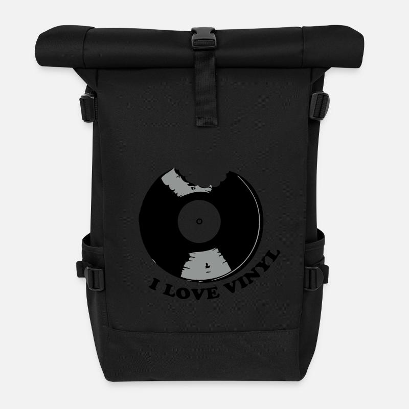 I Love Vinyl - Rolltop Rucksack - Schwarz