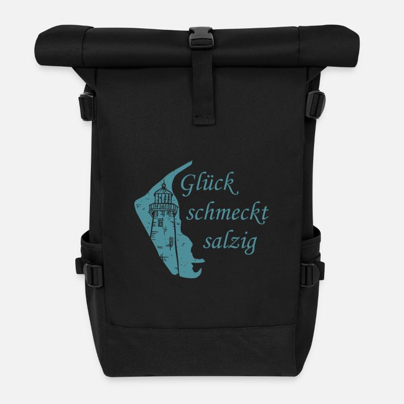 Amrum Urlaub Glück schmeckt salzig - Rolltop Rucksack - Schwarz
