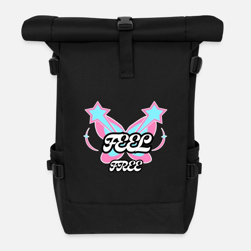 Feel Free Butterfly Emblem - Rolltop Rucksack - Schwarz