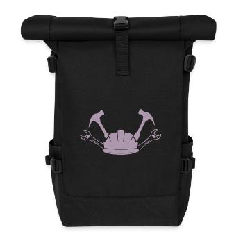 Construction Site Construction Worker Craft Helmet Silhouette - Roll Top Backpack - black - Front