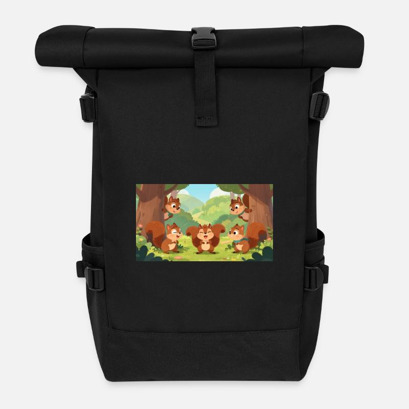 Eichhörnchenfreunde spielen Verstecken im Wald - Rolltop Rucksack - Schwarz