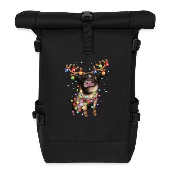 Christmas Piggie - Süßes Schweinchen Weihnachten Weihnachtsschwein - Rolltop Rucksack - Schwarz - Vorne