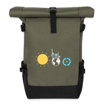Solarzellen Sonnenenergie Erneuerbare Energien - Rolltop Rucksack - Olive/Schwarz - Vorne