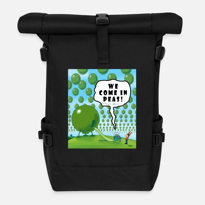 WE COME IN PEAS! - Roll Top Backpack - black