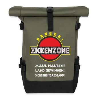 Fun Shirt DANGER Zickenzone Maul halten - Rolltop Rucksack - Olive/Schwarz - Vorne