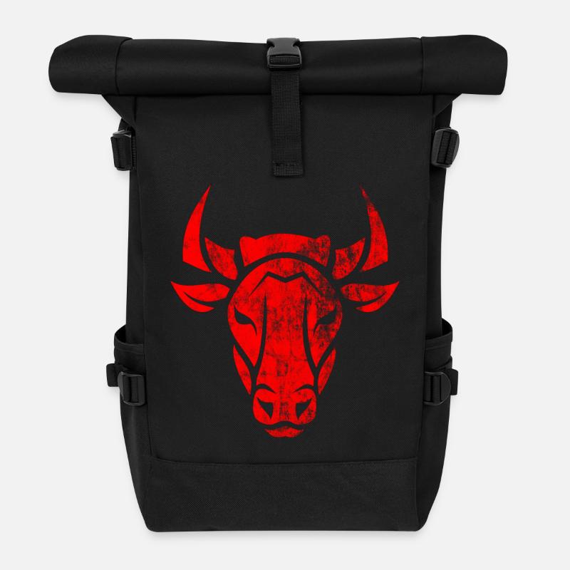 Bull bull head red - Roll Top Backpack - black