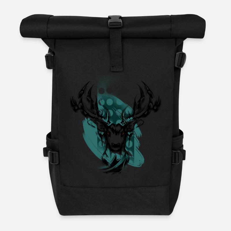 Hirschkopf schwarz - Rolltop Rucksack - Schwarz