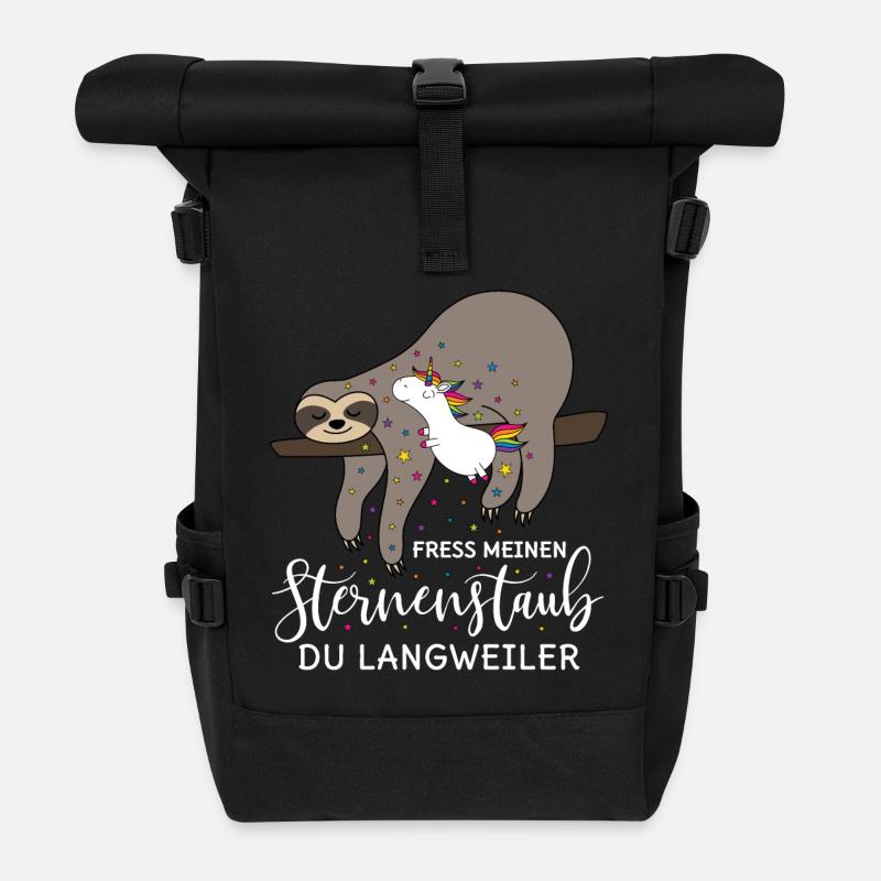 Faultier Einhorn Spruch Fress meinen Sternenstaub - Rolltop Rucksack - Schwarz