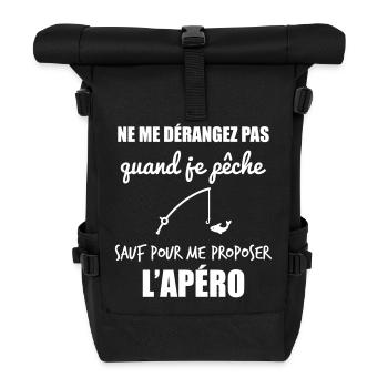Ne me dérangez pas pêche, cadeau pêcheur, apéro - Sac à dos roll top - noir - Devant
