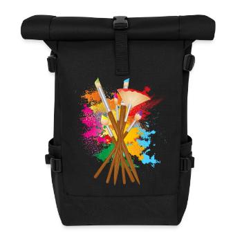 Jeu de pinceaux d’artiste avec couleurs colorées - Sac à dos roll top - noir - Devant