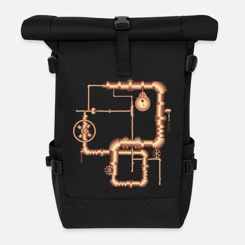 Style steampunk dans le look de la machine à vapeur - Sac à dos roll top - noir