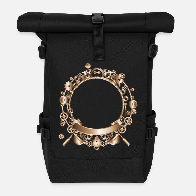 Steampunk Rahmen im Maschinen Metall Look - Rolltop Rucksack - Schwarz