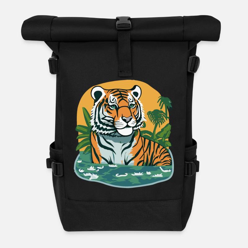 Tiger Print Jungle - Rolltop Rucksack - Schwarz