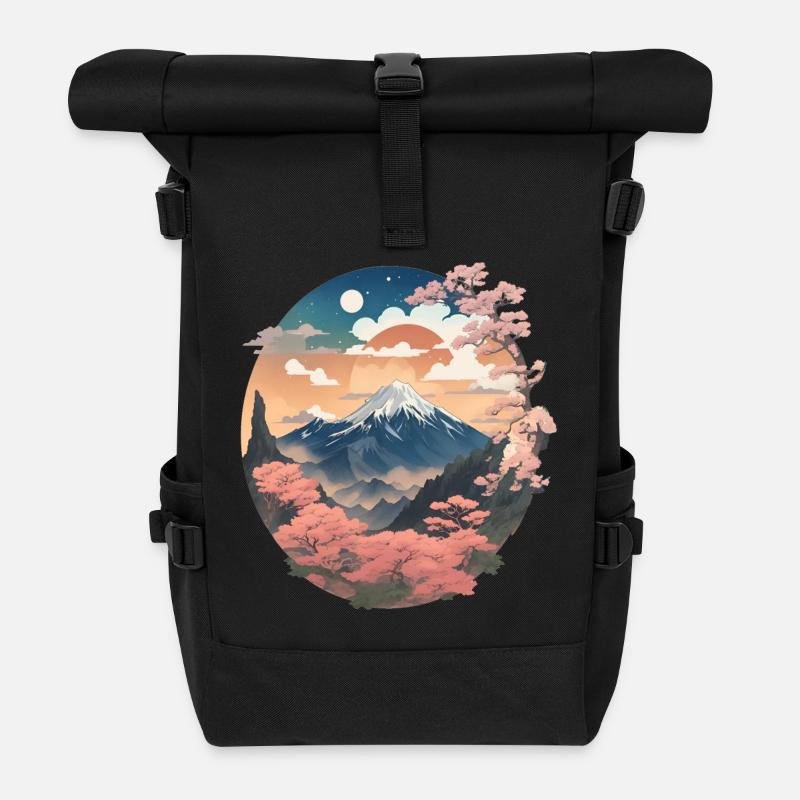 japanische Berglandschaft - Rolltop Rucksack - Schwarz