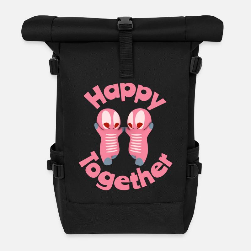 Cheerful characters with heart - Roll Top Backpack - black