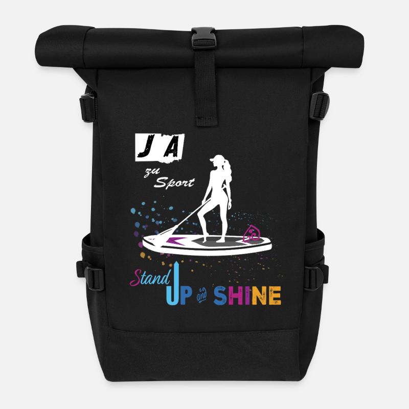 JA zu Sport & SUP 🏄‍♀️ STANDUP and SHINE - Rolltop Rucksack - Schwarz