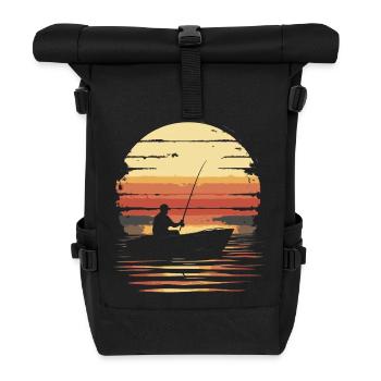 bateau de pêche pêche coucher de soleil vintage - Sac à dos roll top - noir - Devant