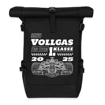 Einschulung Rennauto Rennwagen Schulkind 2025 - Rolltop Rucksack - Schwarz - Vorne