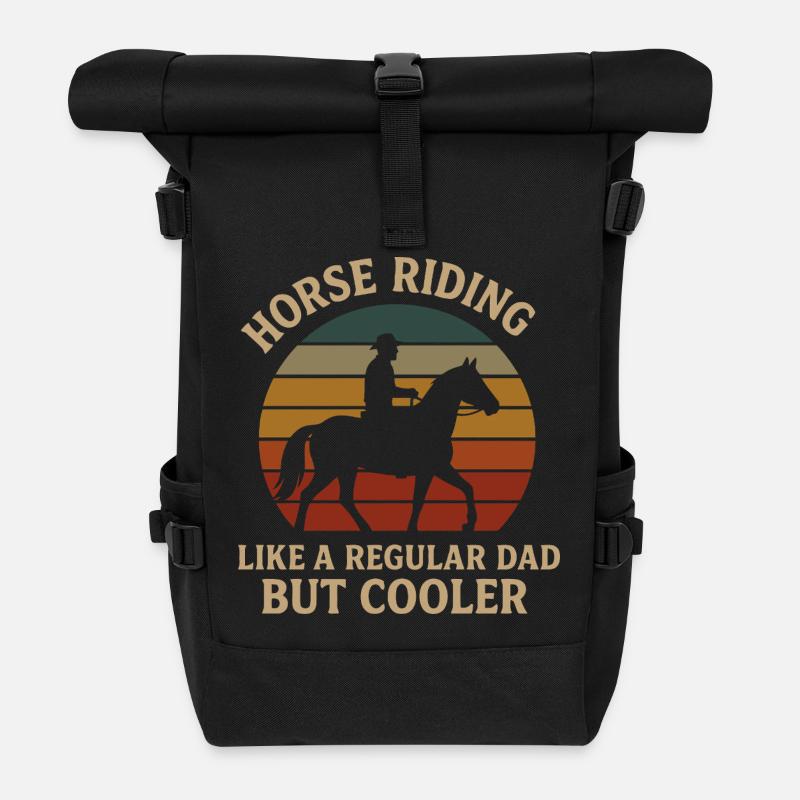 Horse Riding Dad Vintage Design - Roll Top Backpack - black