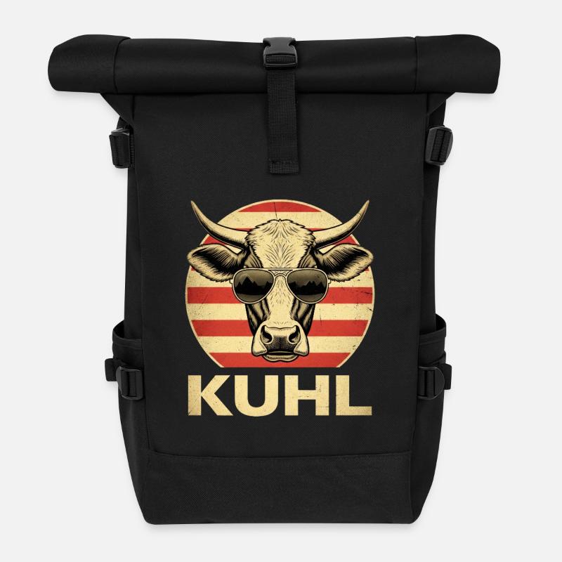 Cooler Bullenkopf mit Sonnenbrille - Rolltop Rucksack - Schwarz