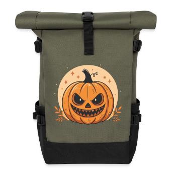 Halloween-Kürbis mit bedrohlicher Optik - Rolltop Rucksack - Olive/Schwarz - Vorne