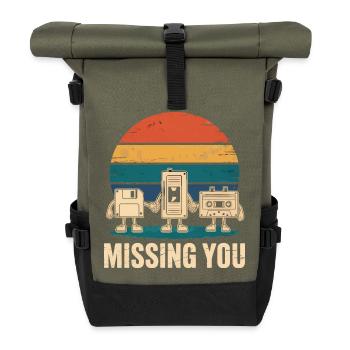Kassette VHS Floppy Disc Diskette Retro - Rolltop Rucksack - Olive/Schwarz - Vorne