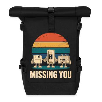 Kassette VHS Floppy Disc Diskette Retro - Rolltop Rucksack - Schwarz - Vorne