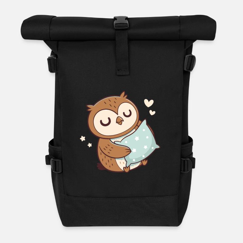 Kuschelige Eule und Sternenwolke - Rolltop Rucksack - Schwarz