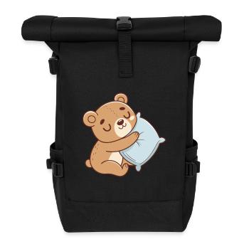 Kuschelbär und Blaues Kissen - Rolltop Rucksack - Schwarz - Vorne