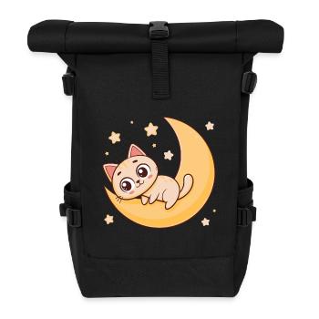 Kitten on Lunar Crescent - Roll Top Backpack - black - Front