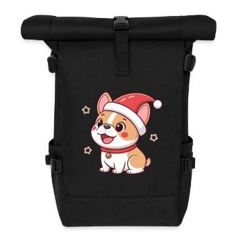 Festlicher Welpen-Weihnachtsmann - Rolltop Rucksack - Schwarz - Vorne