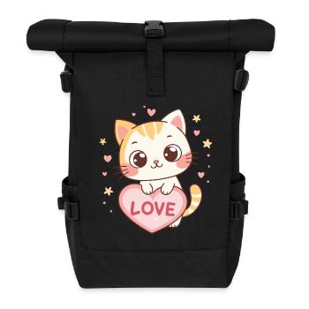 Kitten Kawaii Heart Love - Roll Top Backpack - black - Front