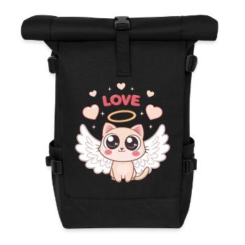 Chat Angélique ailé et cœur - Sac à dos roll top - noir - Devant