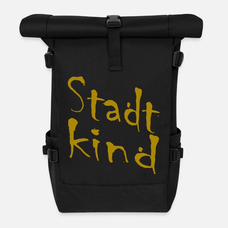 City Child Hand Lettering Gold - Roll Top Backpack - black
