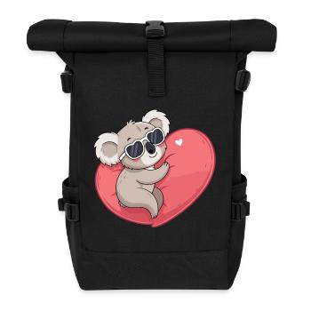 Koala-Lächelndes Herz - Rolltop Rucksack - Schwarz - Vorne