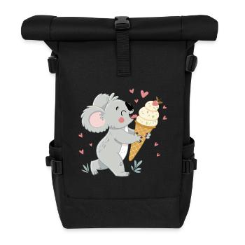Koala gourmand et glace coeurs - Roll Top Backpack - black - Front